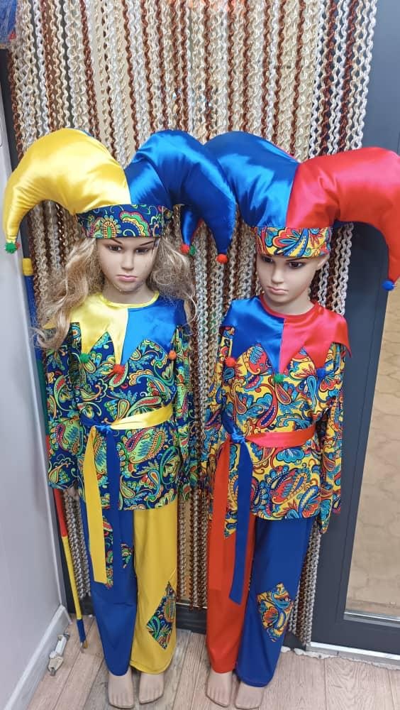 Карнавальный костюм Клоун, петрушка, скомарох, шут синий, красный