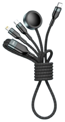 Кабель SAFFI USB TypeC (M), micro-USB 2.0 (M), Lightning (M), 1.2 м, черный