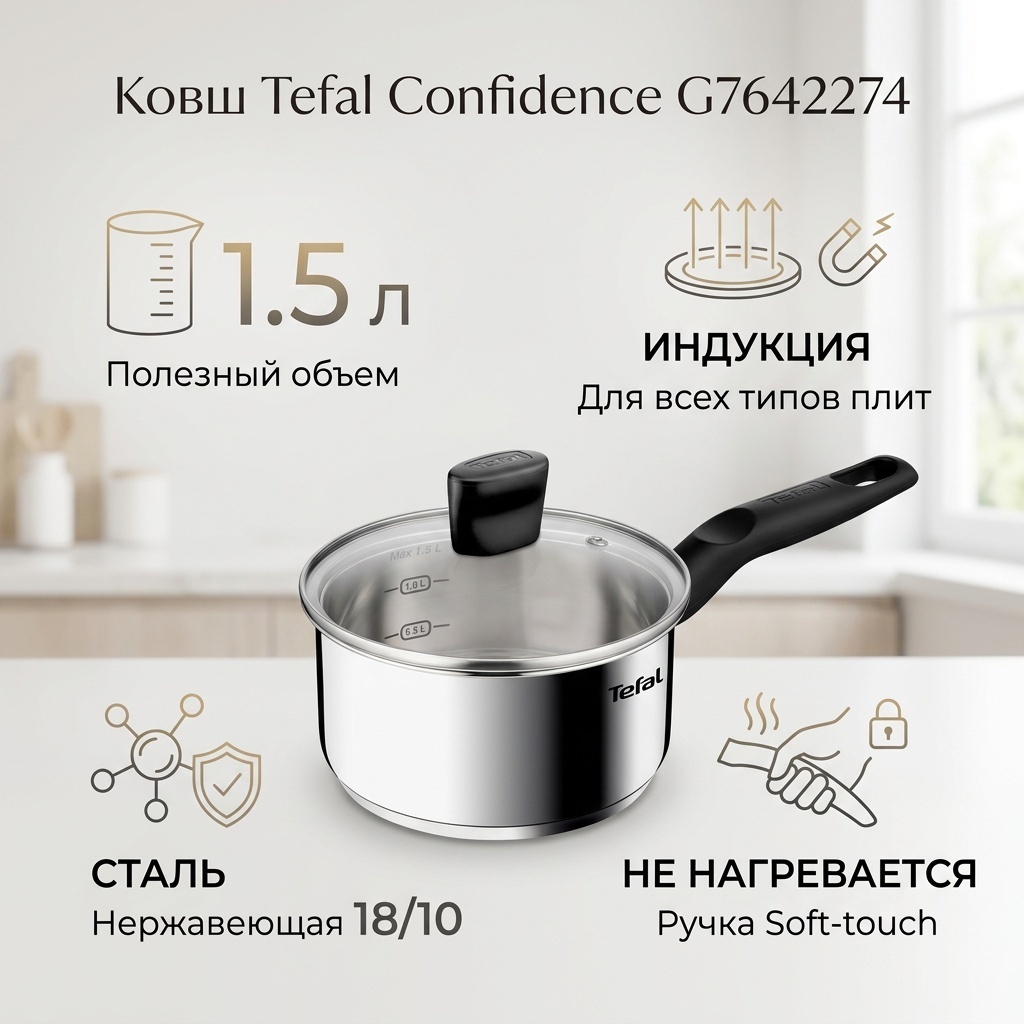 Ковш 1.5 л, Tefal G7642274 нержавеющая сталь