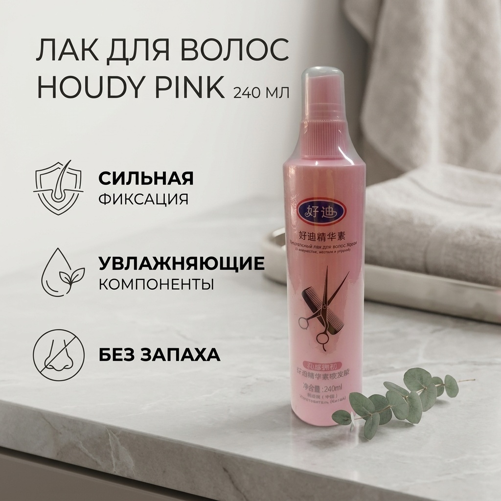 Houdy Питательный Pink лак сильная фиксация 240 мл