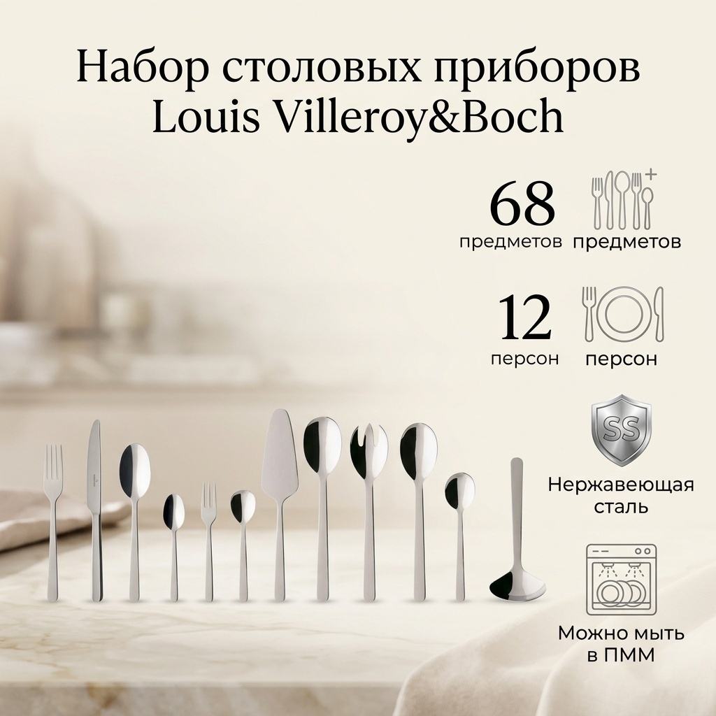 Набор столовых приборов Villeroy&Boch 68 шт, серебристый Louis