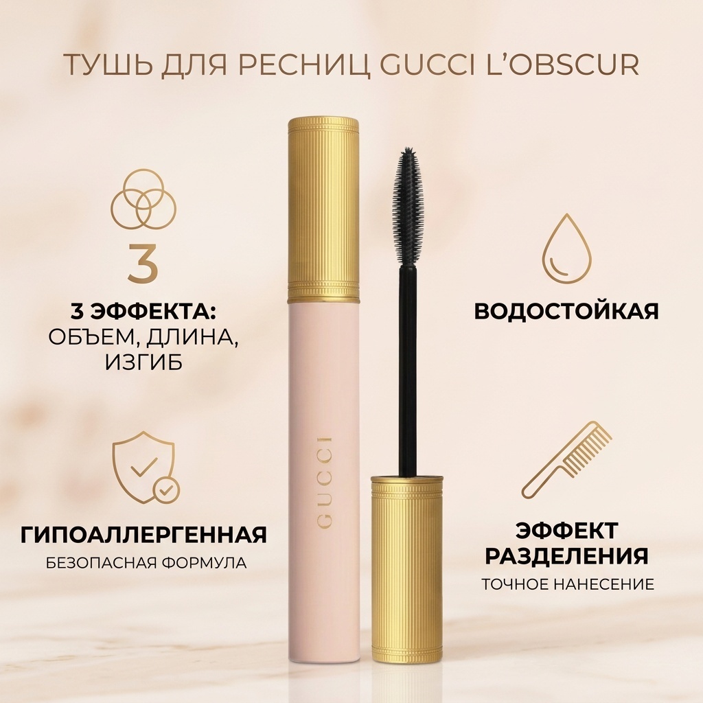 Тушь для ресниц GUCCI L'Obscur для объема, удлиняющая, подкручивающая черный