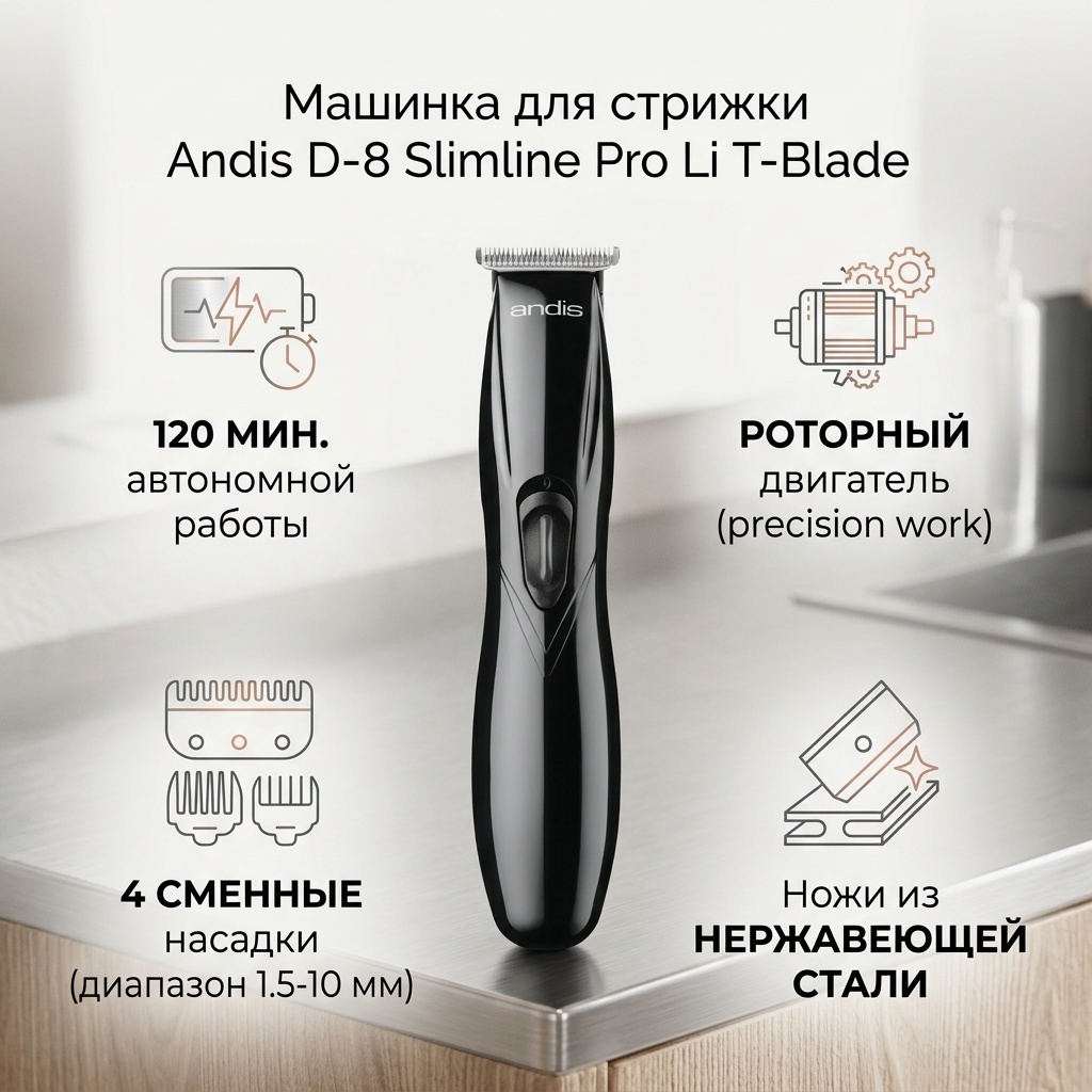 Andis машинка для стрижки D-8 Slimline Pro Li T-Blade Trimme 32475 черный