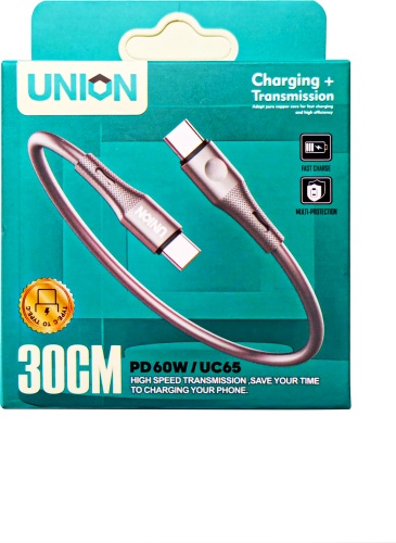 Кабель Union USB TypeC (M), 0.3 м, UNION UC65 серый