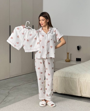 Пижама Muslin home коричневый, белый