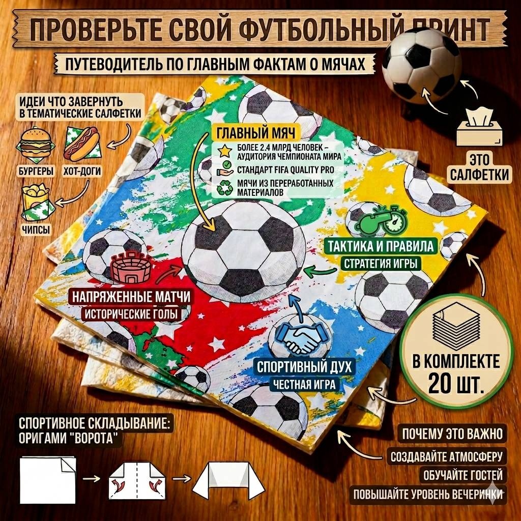 Бумажные салфетки Футбольный стандарт, 20 шт
