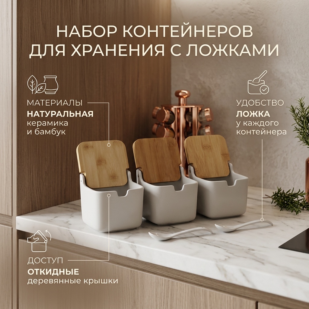 Набор контейнеров Naturel, керамика, дерево