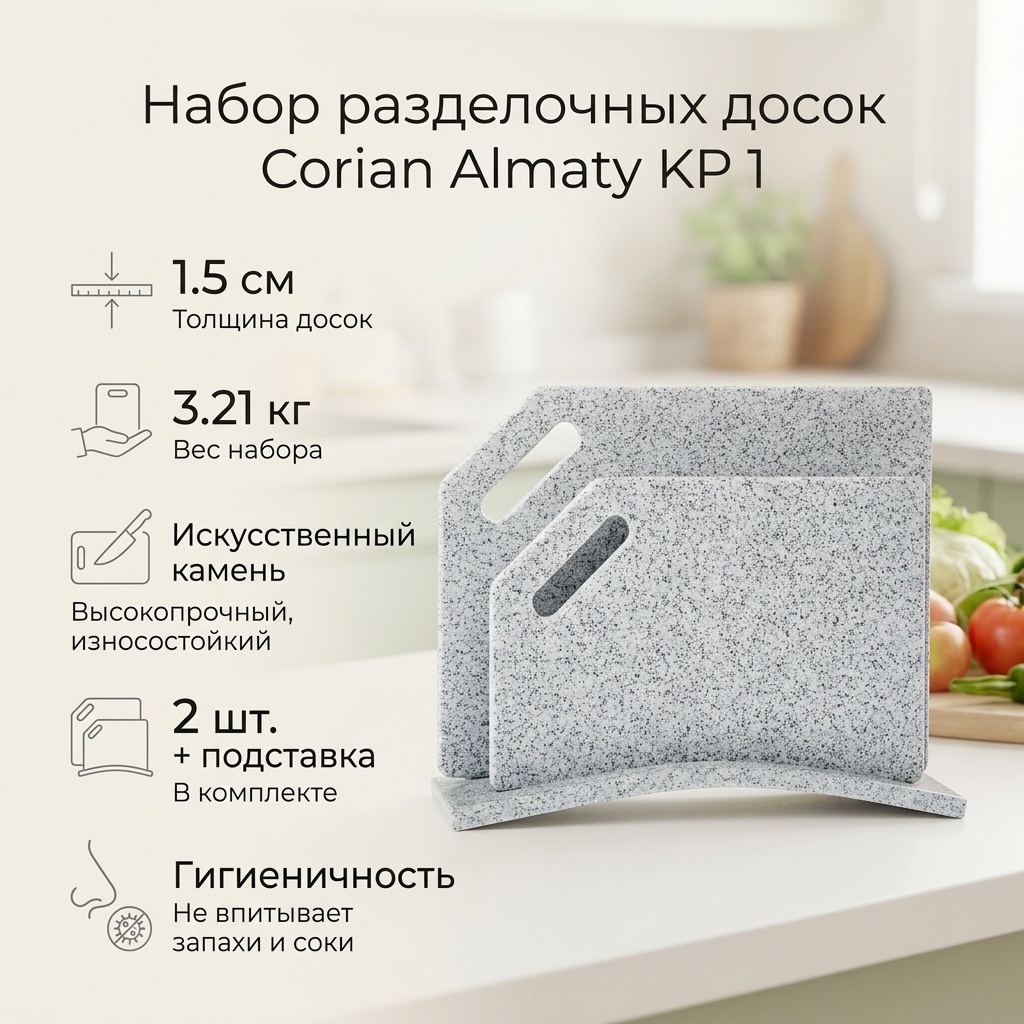 Corian Almaty набор разделочных досок Базовая коллекция KP 1 2 шт, искусственный камень