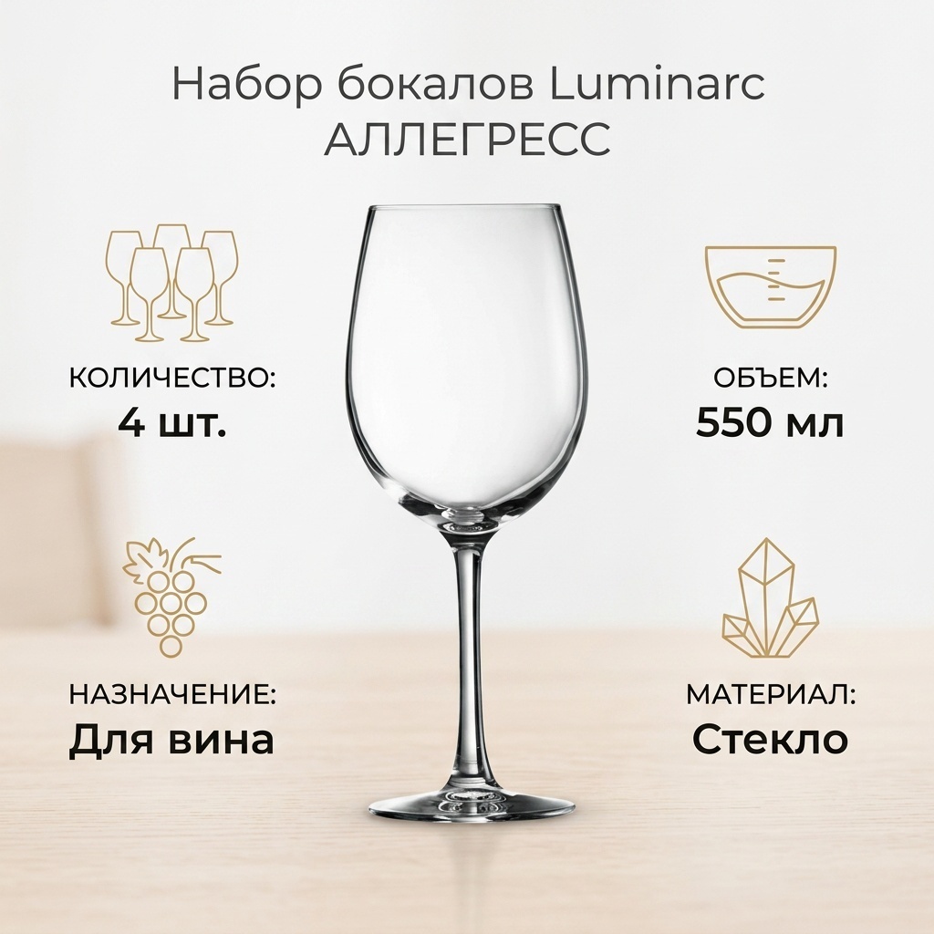 Набор бокалов Luminarc 550 мл, стекло, 4 шт