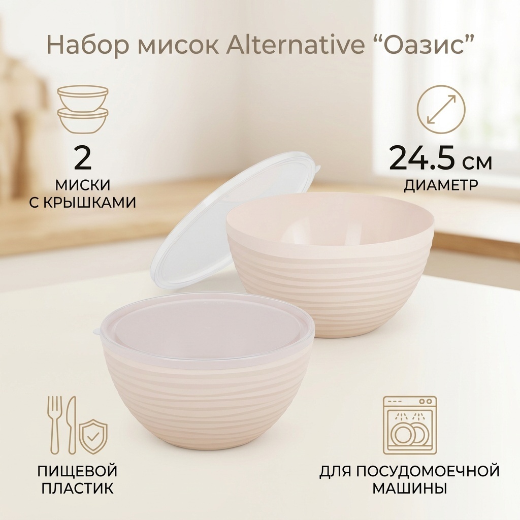 Набор мисок Альтернатива Оазис 24.5х24.5 см, пластик, 2 шт