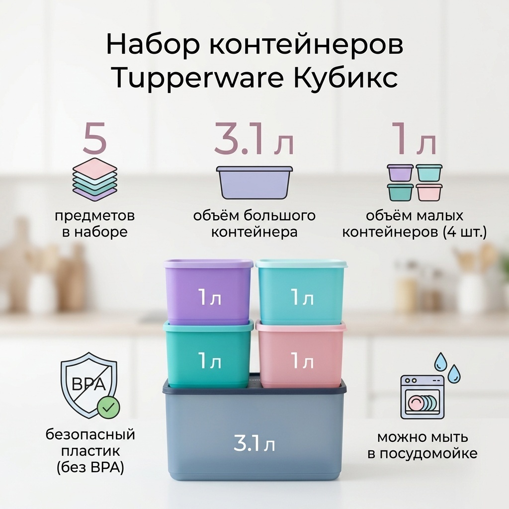 Tupperware набор контейнеров Кубикс РП12128 5 шт, пластик