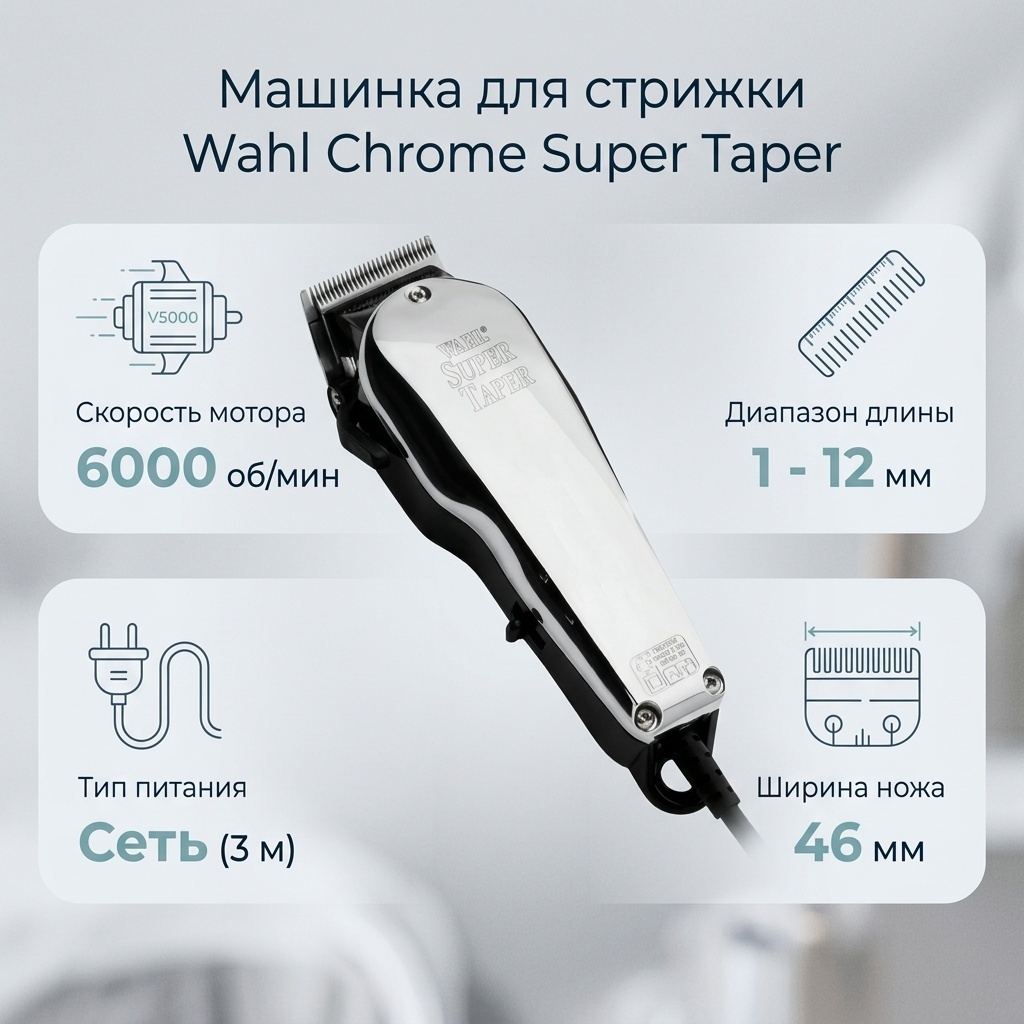 Wahl машинка для стрижки Chrome Super Taper серебряный