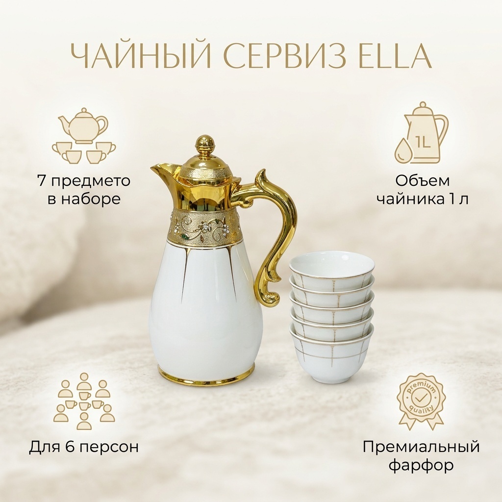 Сервиз на 6 персон ELLA , предметов: 7, чайный, фарфор