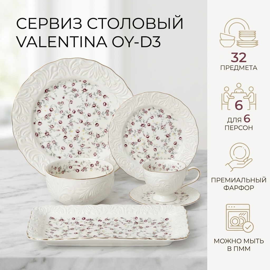 Сервиз на 6 персон Valentina , предметов: 32, столовый, фарфор