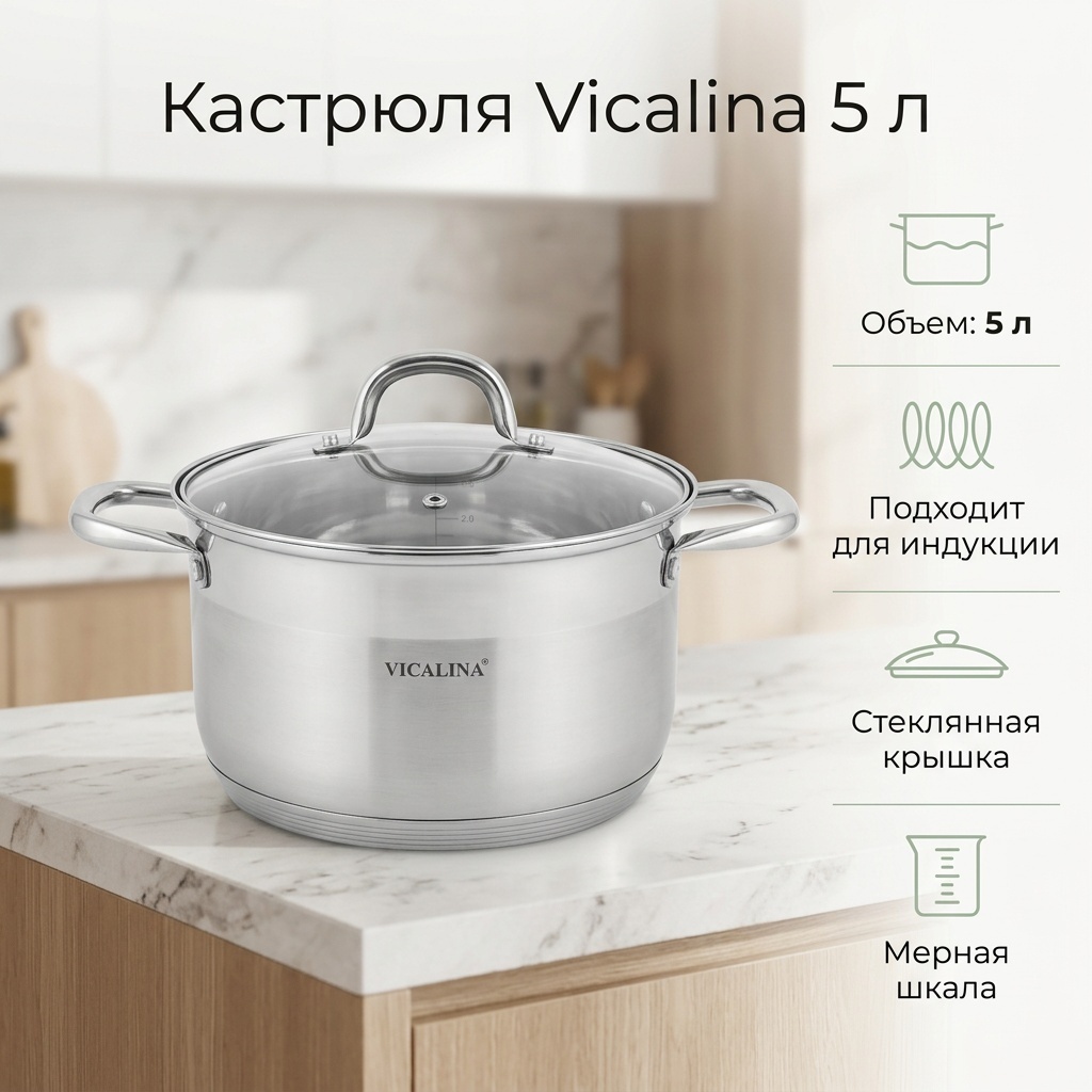 Кастрюля 5 л, Vicalina CT-20A80531 сталь