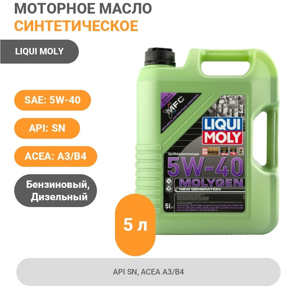 Моторное масло Синтетическое LIQUI MOLY MOLYGEN NEW GENERATION 5W-40 5 л