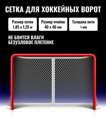Для хоккейных ворот Legion .060550, капрон, 1.85х1.25х0.5х1.15 м, ячей 4см, нить 5 мм, пара, белый белый
