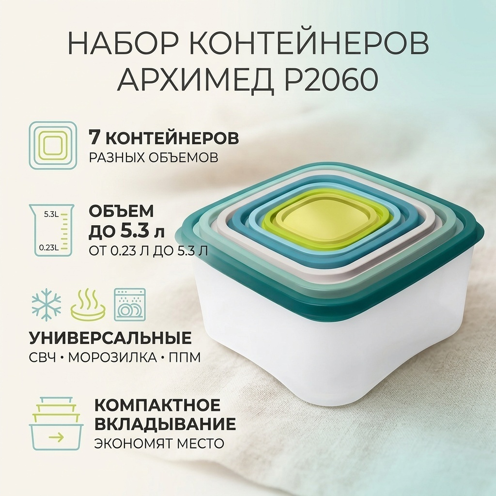 Архимед набор контейнеров P2060 7 шт, полипропилен, пластик