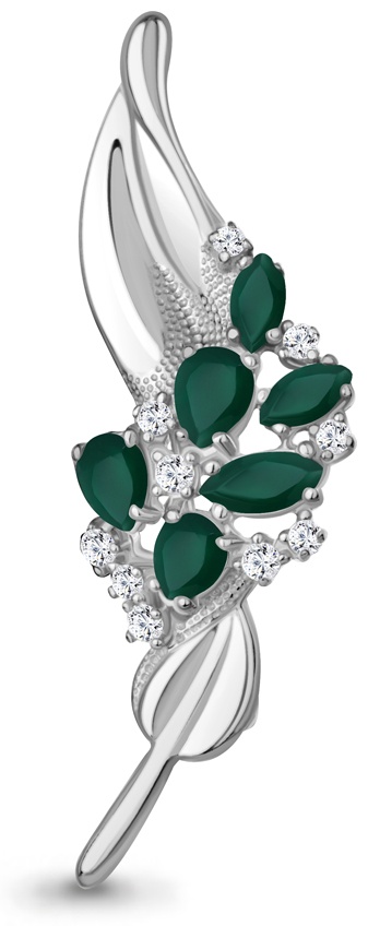 Брошь AQUAMARINE 7751509А вес 2.3 г серебро, агат, фианит