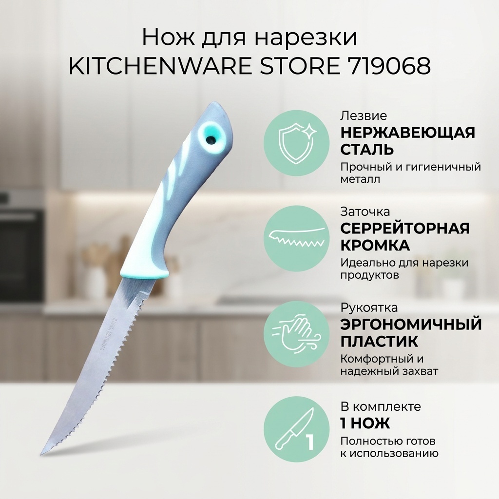 Нож для нарезки KITCHENWARE STORE, лезвие: нержавеющая сталь 1 шт