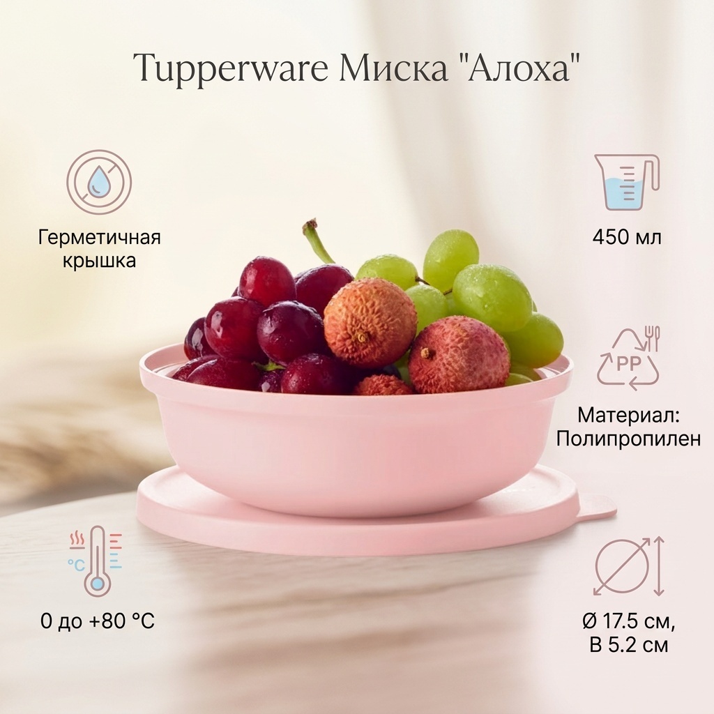 Миска Tupperware Алоха 17.5х17.5 см, полипропилен, 1 шт