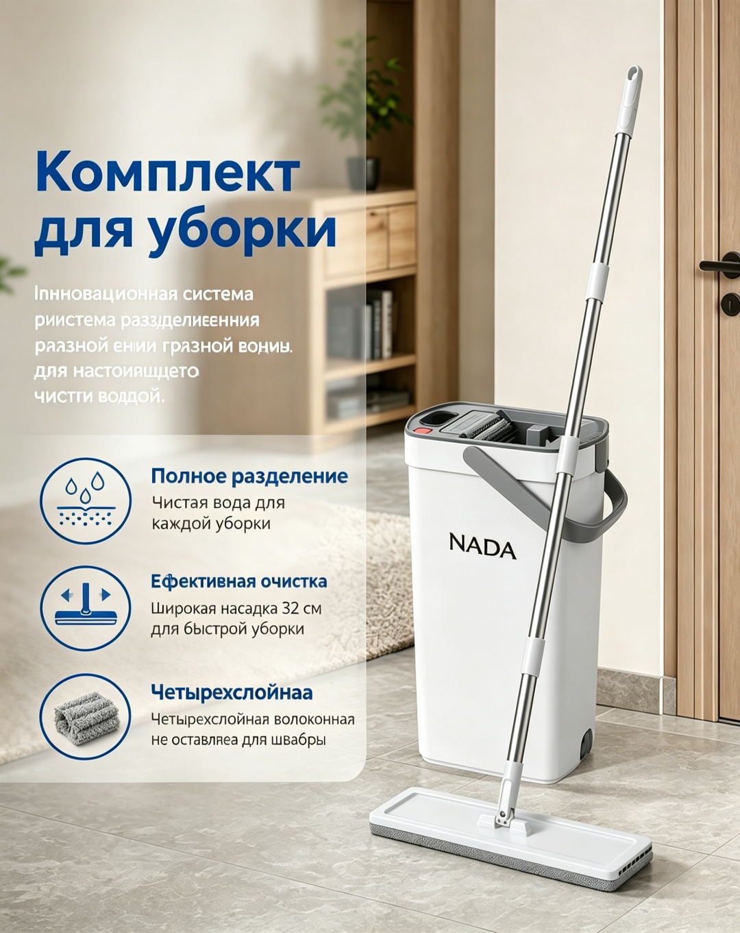 Комплект для уборки универсальная NADA, материал насадки: микрофибра, мультиколор