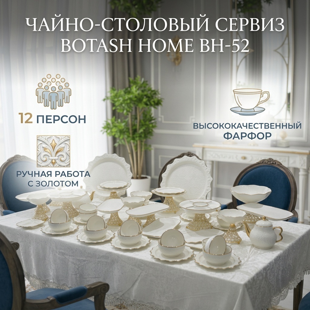 Сервиз на 12 персон BOTASH HOME Classic, предметов: 52, чайно-столовый, керамика