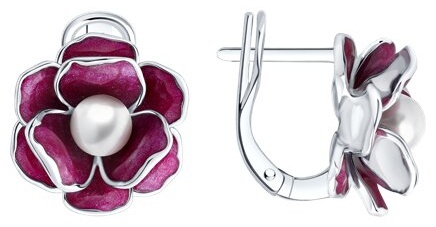 Серьги SOKOLOV 94027279 вес 6.3 г серебро, имитация жемчуга, эмаль
