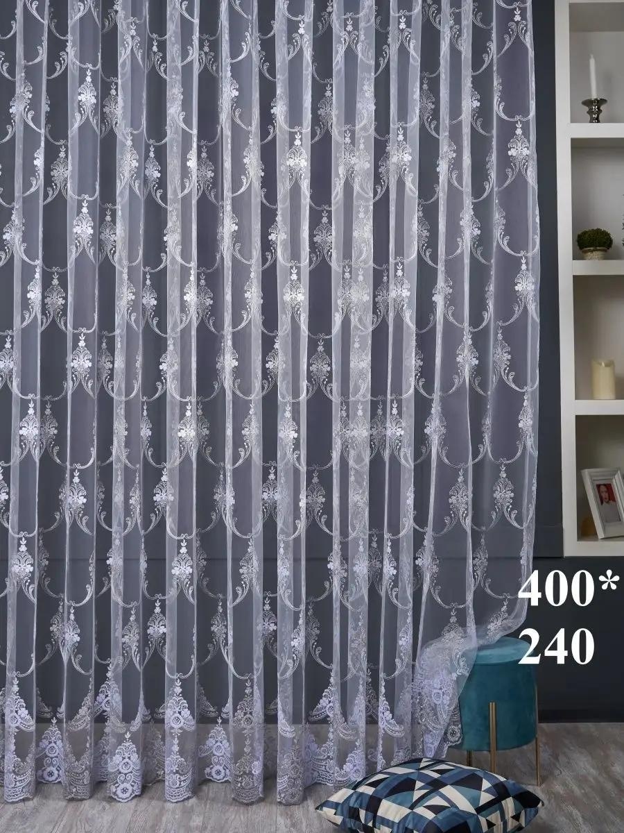 Тюль 400x240 см 1 шт, сетка, серебристый