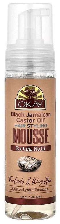 Okay Pure Naturals Black Jamaican Castor Oil, мусс для укладки волос, дополнительная фиксация, для вьющихся и волнистых волос, 221 м мусс средняя фиксация 220 мл