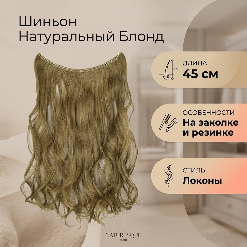 Шиньон на резинке, на заколке натуральный блонд женский