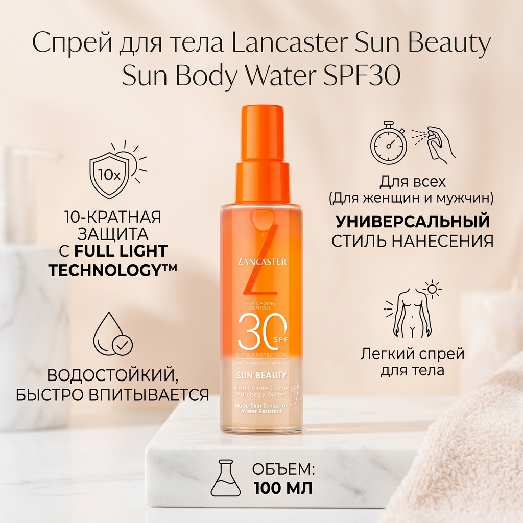 Lancaster Cолнцезащитный спрей для тела Sun Beauty Sun Body Water SPF30 спрей солнцезащитный для тела 100 мл