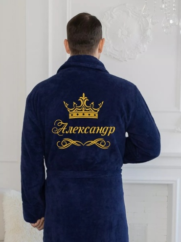 Махровый халат синий