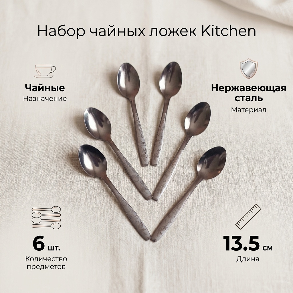 Ложка Kitchen 6 шт, серебристый 291281