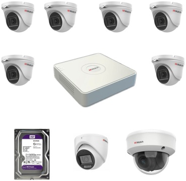 HiWatch комплект видеонаблюдения DS-T283(B), DS-T203A(B), DS-T207(B), DS-H208QA(C), 4 TB, 2MP, расширение 1920x1080