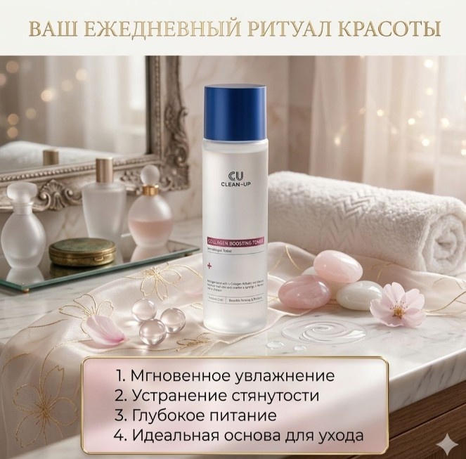 CU Skin тонер CU CLEAN-UP Collagen Boosting Toner — Ваша секретная формула сияния и упругости 200 мл