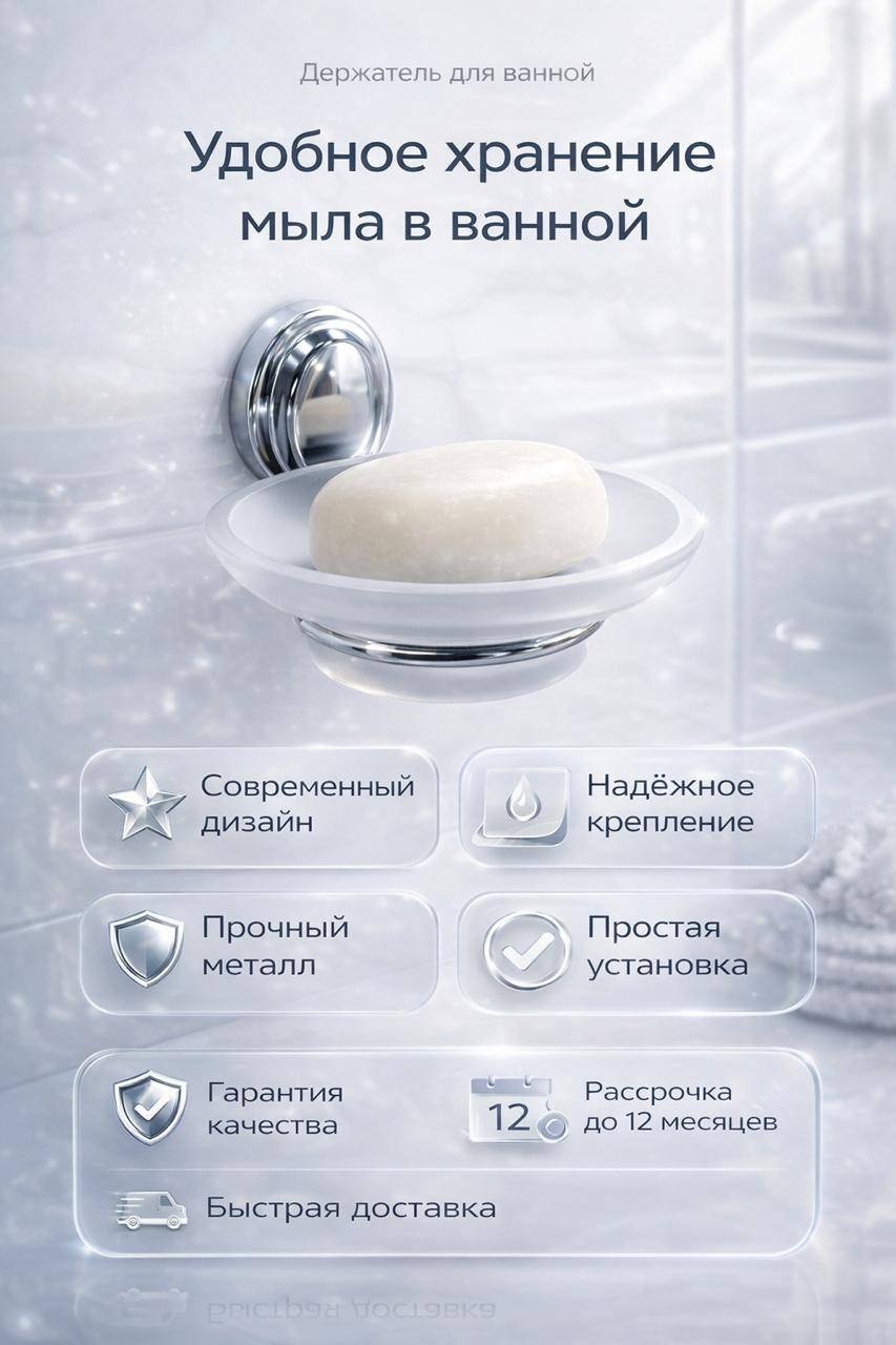 Мыльница M87-12 1 шт, металл, стекло