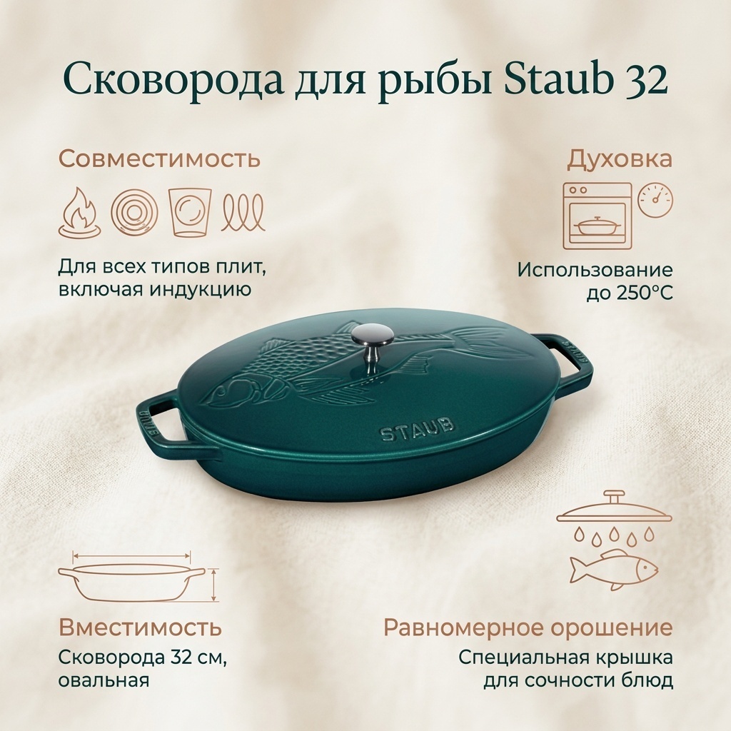 Сковорода для рыбы Staub 32 см , чугун