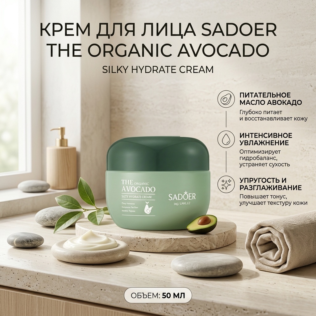SADOER крем The Organic Avocado для лица 50 мл