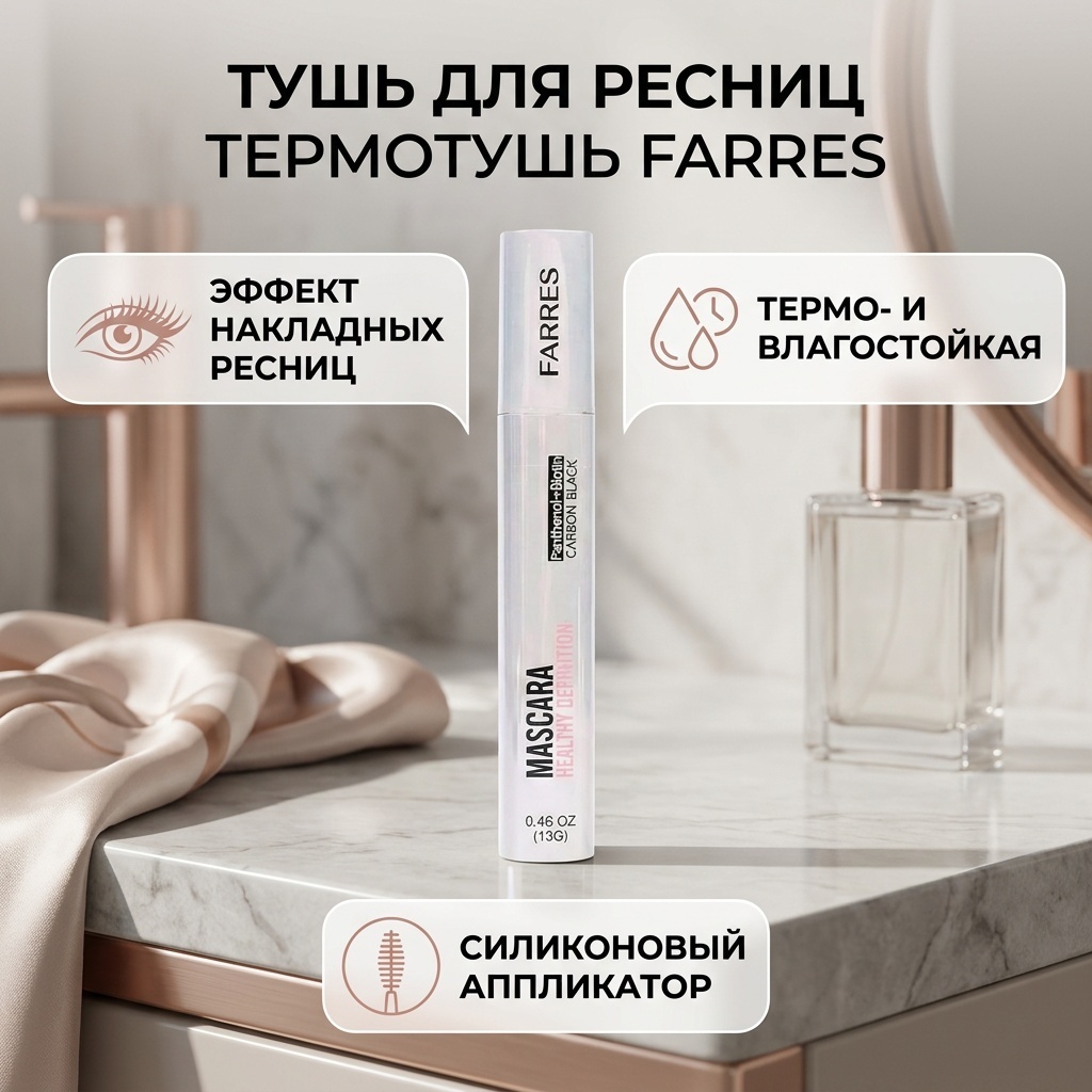 Тушь для ресниц Термотушь FARRES для объема, удлиняющая черный