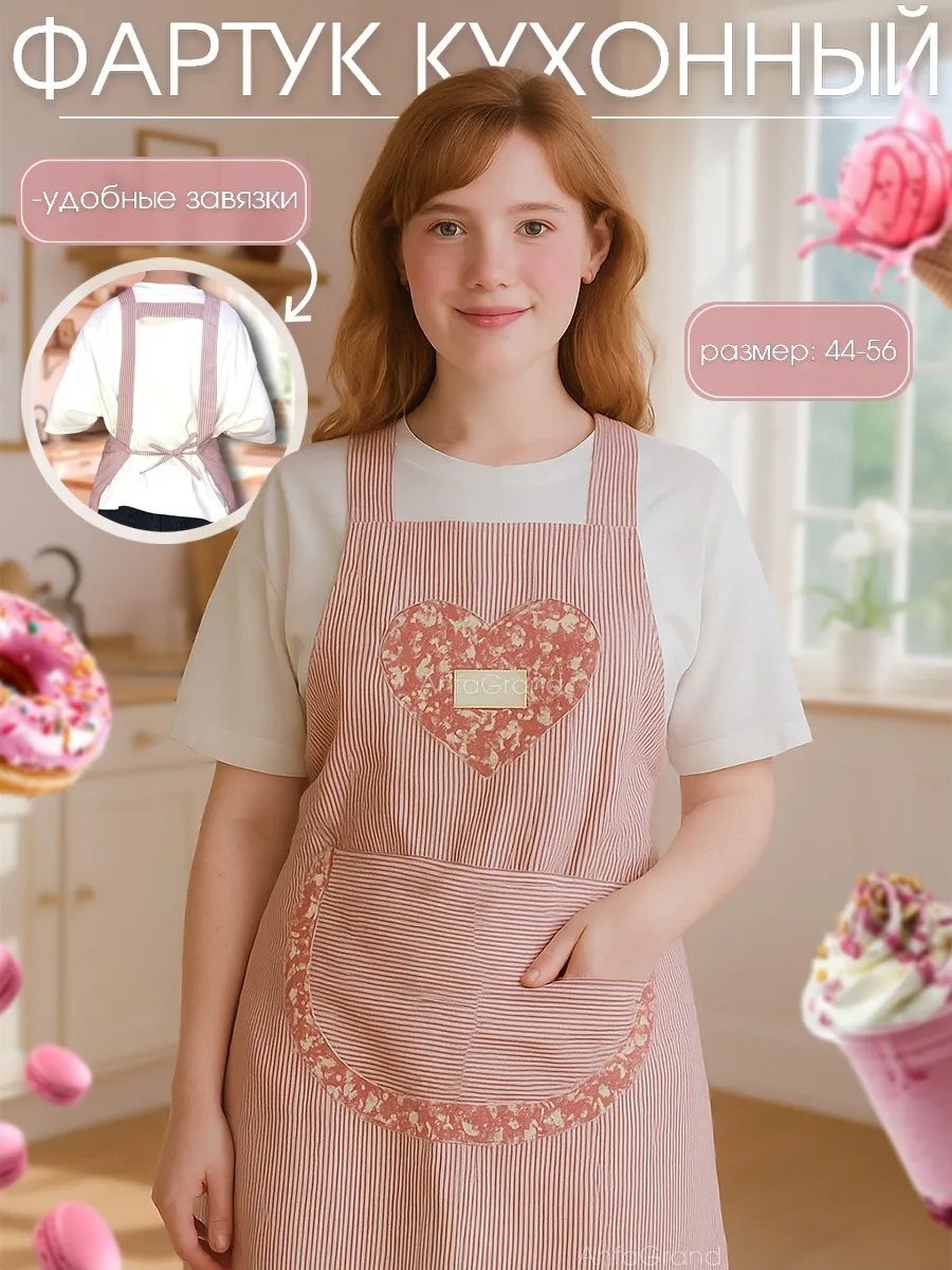 Фартук домашний 489673065 74x70 см полиэстер, розовый