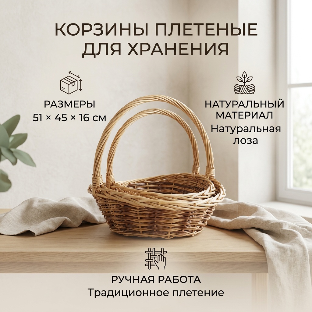 Корзина универсальная 51x45x16 см, ивовая лоза