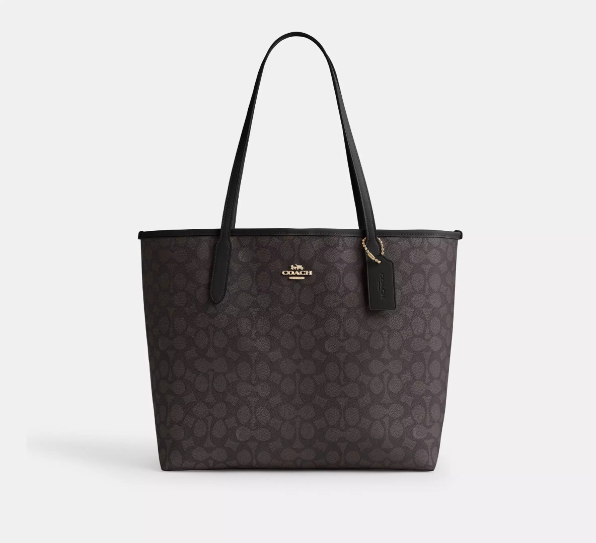 Сумка тоут Coach натуральная кожа черный, коричневый