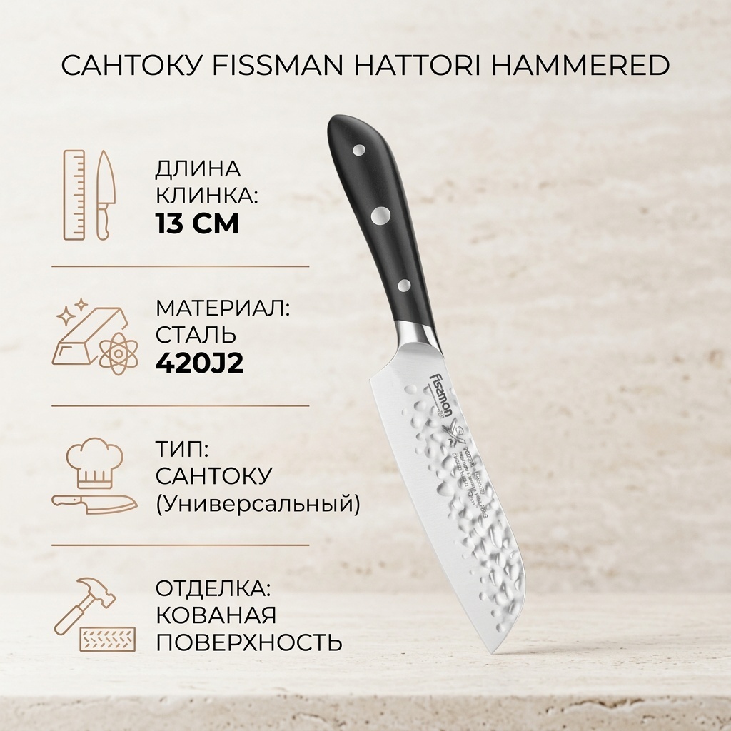 Нож сантоку Fissman, лезвие: сталь 1 шт