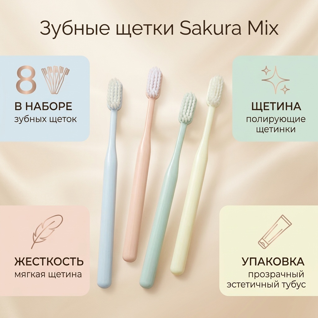 SAKURA Mix зубная щетка мягкая 8 шт