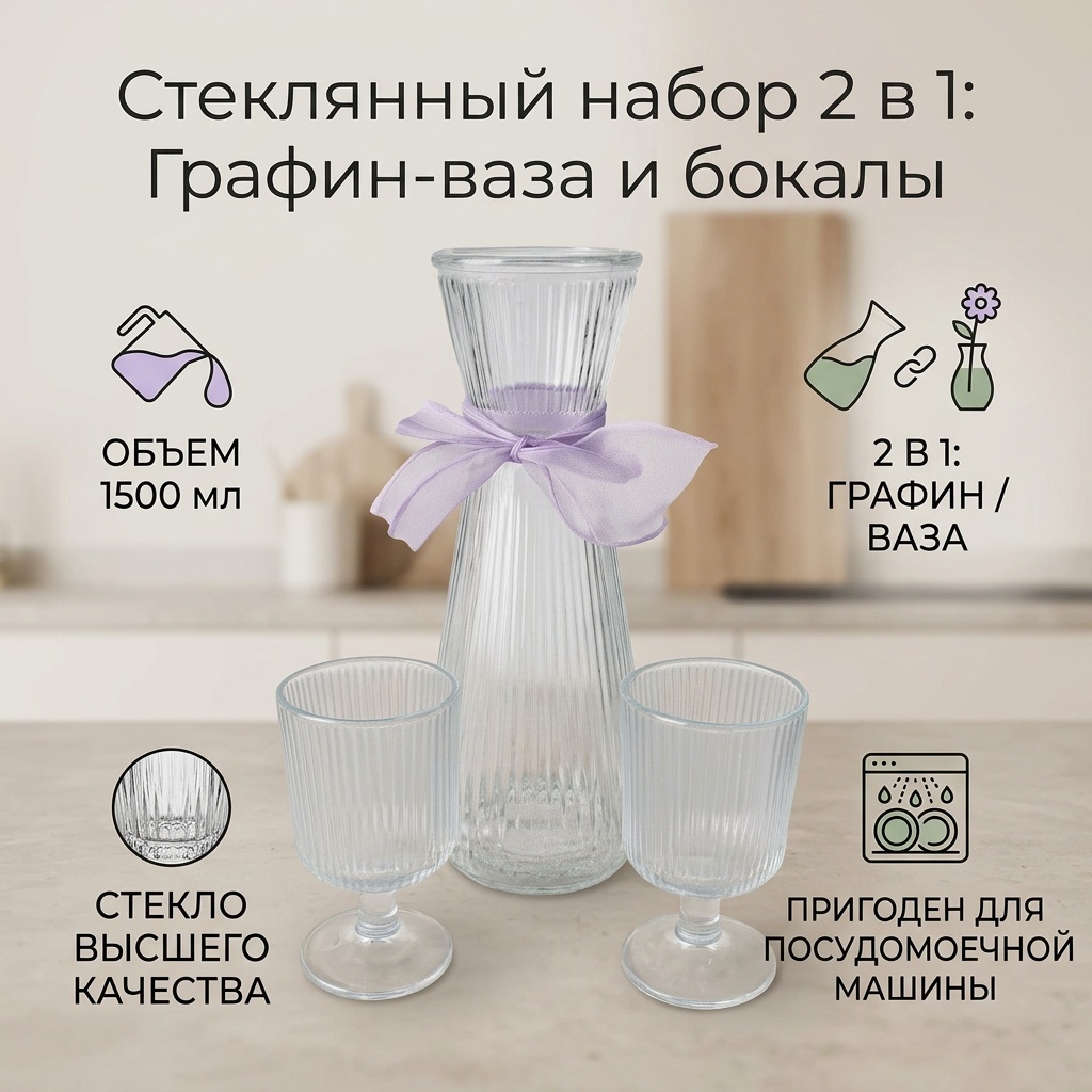 Набор бокалов 1500 мл, стекло, 3 шт
