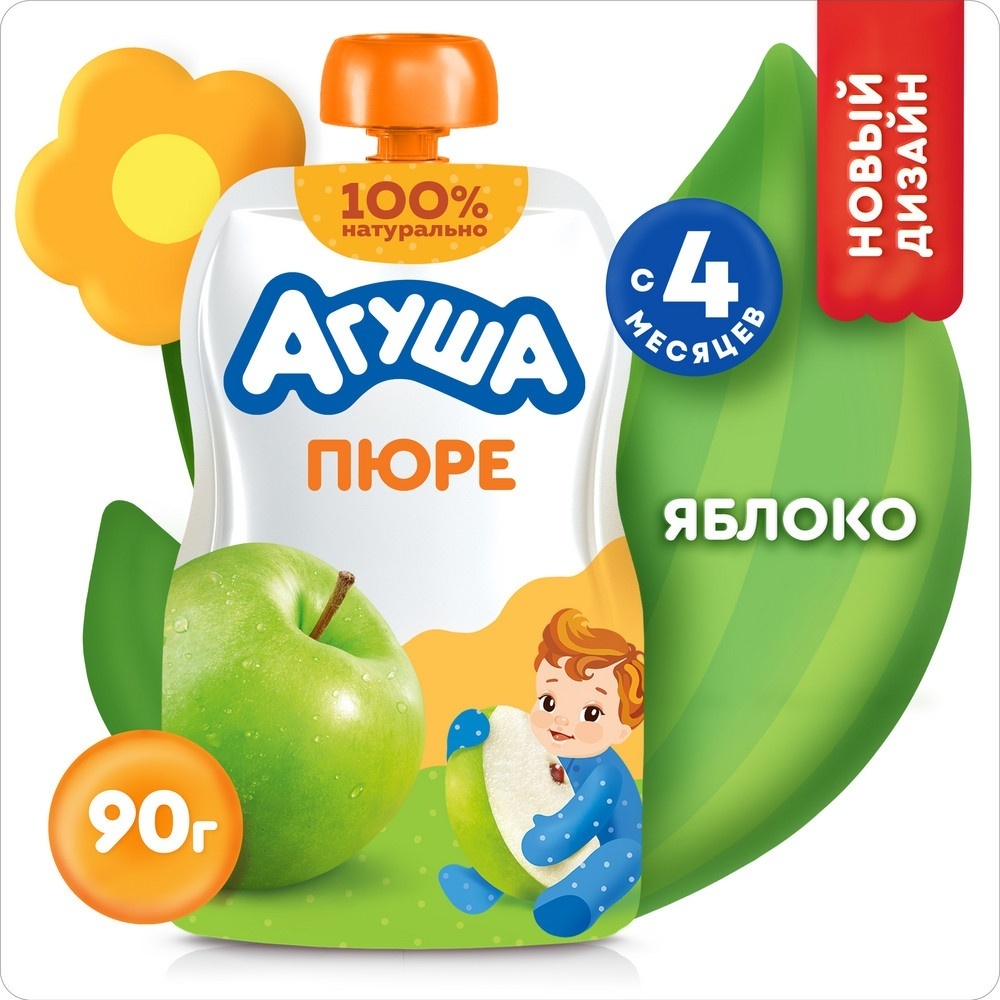 Детское пюре Агуша яблоко 90 г, с 4 месяцев