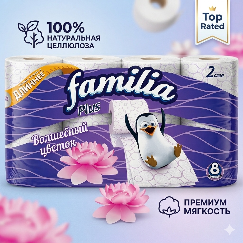 Familia туалетная бумага 2-слойный 8 шт, первичная целлюлоза