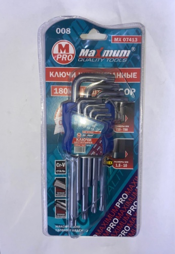 Шестигранный ключ Г-образный MAXIMUM арт.7930109407406, 9 шт