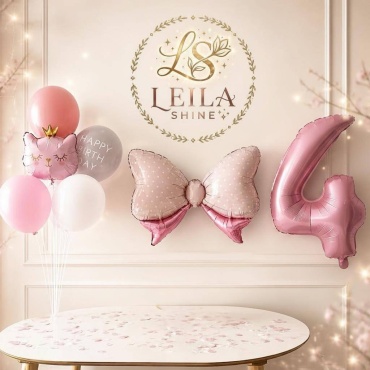 Набор воздушных шаров Leila Shine Цифра 4,бант,шары со стойкой. 10 шт, белый, розовый